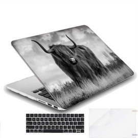 MINGDAO Compatible with MacBook Air 13 inch Retina Display with Touch ID, Hard Protective Shell with Keyboard Cover (M1 A2337 A2179 A1932, 2018 2019 2020 Release) - Highland Cow - MC10529