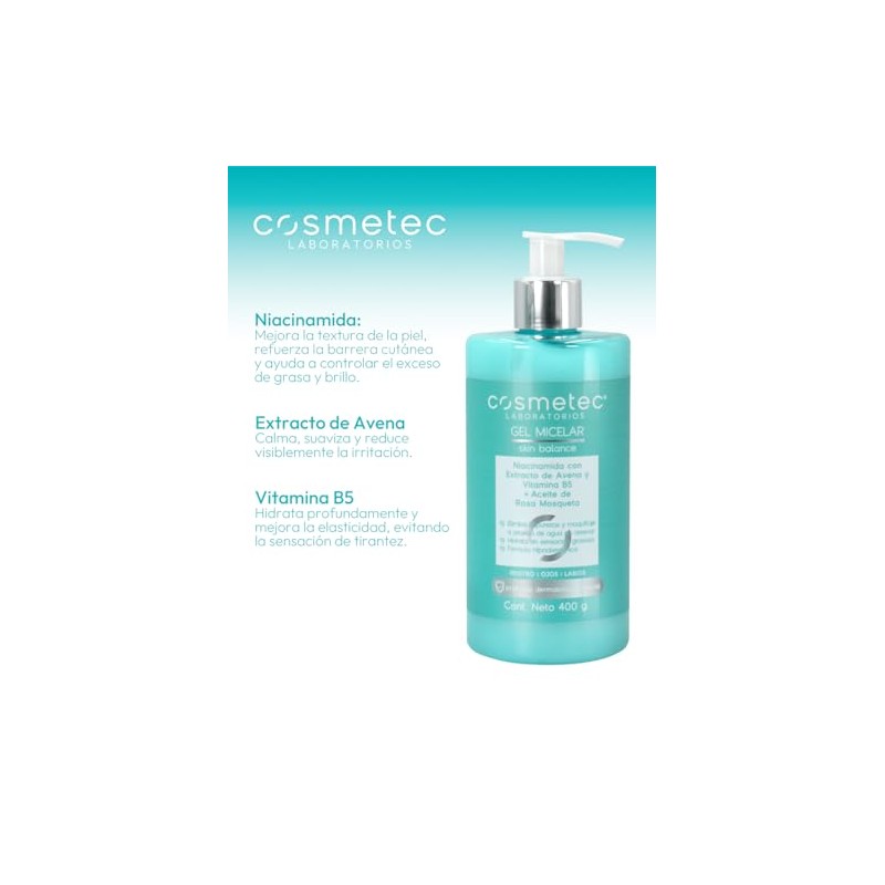 Gel Micelar Cosmetec Niacinamida con Extracto de Avena y Vitamina