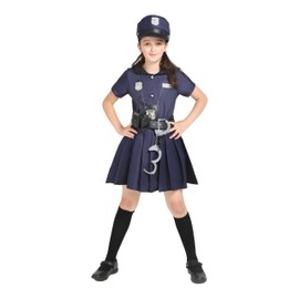 Wizland Police Costume For Kids Career Day Toddler Cop Costume Police Uniform Outfit For Girls 6-8Y