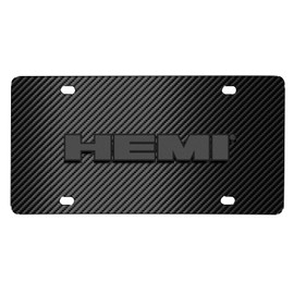 iPick Image for HEMI Logo 3D Dark Gray Logo on Black Carbon Fiber Pattern Stainless Steel License Plate for Decorative