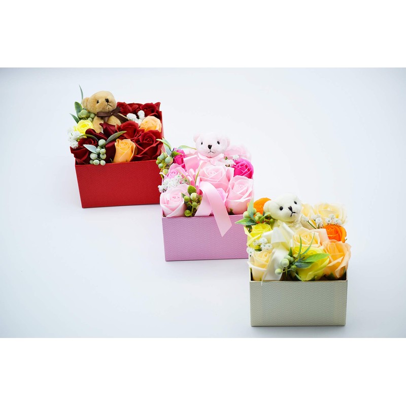 Bubble Flower Bear Box, Soap Flower Arrangement, Bear Plush, Rose,