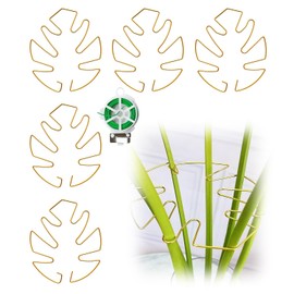 QMARK Plant Support Stakes, 5 Pack Metal Stem Holders with Twist Ties, Gold, for Monstera and Indoor Outdoor Plants