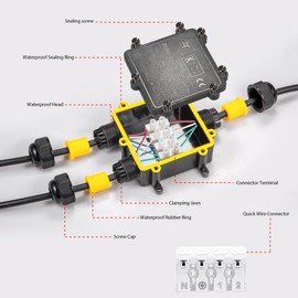 Junction Box with Quick Connector TÜV Tested IP68 Waterproof 3-Way Junction Box Electrical External Distribution Box for Cable Diameter 4 mm - 14 mm, Pack of 1, Black