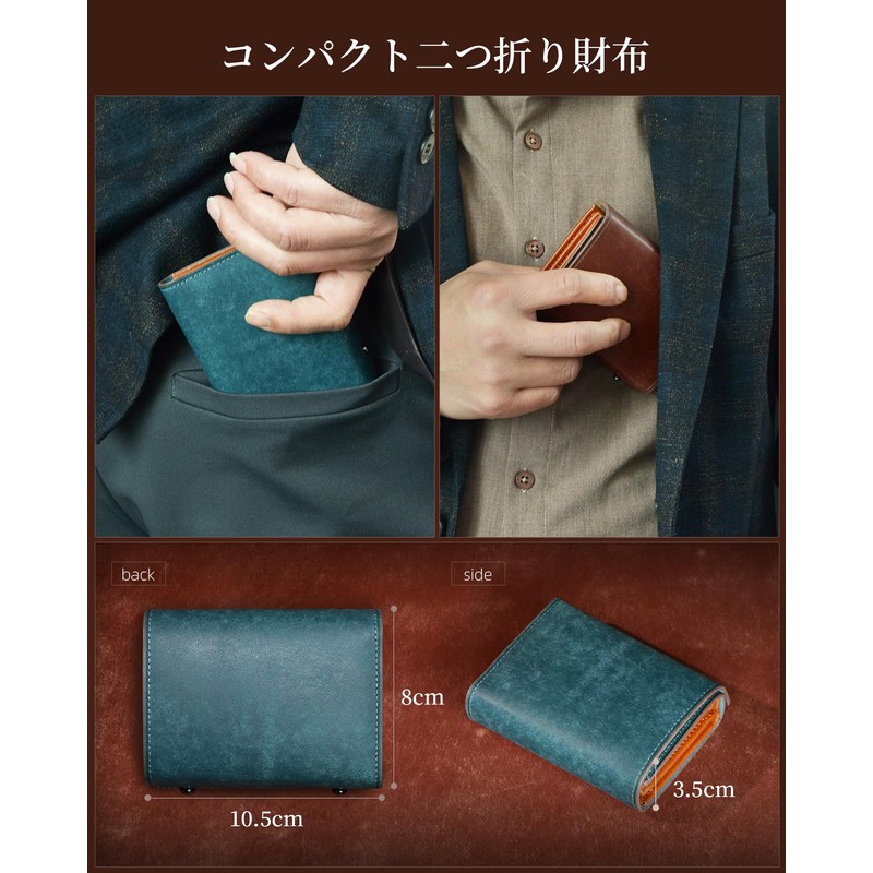 Kawaoto Men's Bi-Fold Pueblo Leather Bi-fold Wallet, Genuine Leather, Large