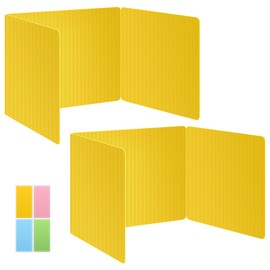 2 Pack Yellow Desk Dividers for Students, Privacy Shields Folder for Students, Durable & Waterproof Plastic Study Board, Classroom Teacher Supplies Test Divider, Includes Extra Labels