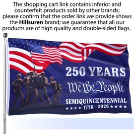 Hillsuren 250th Anniversary Flag Double Sided 3 x 5 ft Anniversary United States Semiquincentennial Grommet Independence Day 4th of July Patriot Outdoor Garden Banner(National Flag)