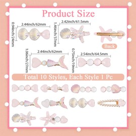 CABODYALS 2 Styles 10Pcs Pink Sea Shell Pearl Starfish Hair Clip Set Summer Pastel Beach Ocean Resin Seashell Mermaid Alligator Decorative Hair Clips Bulk for Women Headwear Styling Tools Accessories