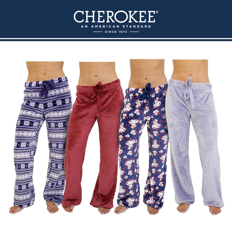 Cherokee Women's Soft Fleece Pajama Pants Sleepwear, Multicolor, Rumba red,