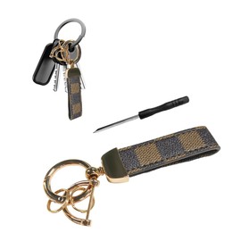 Yourkar Car Key Chain, Patterned Leather Anti-Lost Key Chain, Universal Key Ring for Men & Women, Car Accessories (Brown Grid)