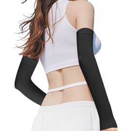 Bornoon Arm Cover, Women's, Summer, Cooling Sensation, UPF50+, Cool, UV Protection, Finger Wrap, Mesh Breathable, Sweat Absorbent, Quick Drying, Outdoors, Sports, Left and Right Set, Black