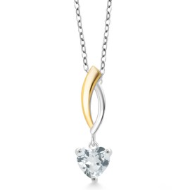 6.5MM Heart Shape Gemstone Birthstone and Lab Grown Diamond 2-Tone Pendant Necklace for Women | 925 Silver and 10K Yellow Gold | With 18 Inch Chain | Fine Jewelry Gifts for Her Mom Women Wife