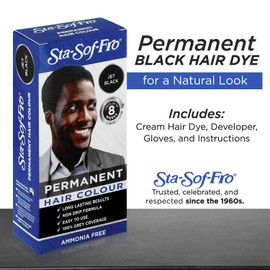 Sta Sof Fro Permanent Black Hair Dye for Men - Cream Formula, Jet Black Hair Color