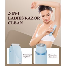 QLWQ Dual Head Bikini Trimmer for Women -2-in-1 Electric Razors with Painless Ceramic Blades,IPX7 Waterproof,USB-C Rechargeable Electric Shaver for Pubic,Underarm & Body