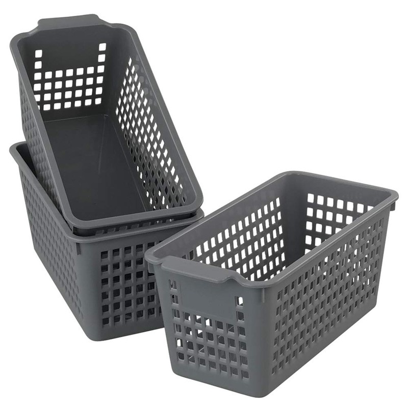 Bblina 3-Pack Small Grey Plastic Baskets for Kitchen Cupboard Storage