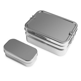 3-in-1 Big Lunch Box - Large Three-in-One Lunch Box Made of Stainless Steel - 100% BPA Free, Firmly Closable