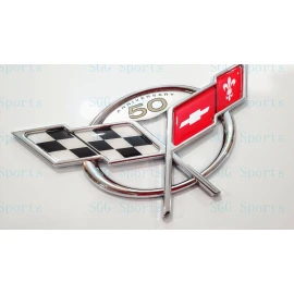 AUTO 1PC 1997-2004 C5 Corvette Chrome Rear Only 50Th Anniversary Cross Flags Emblems