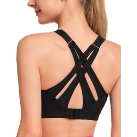 Yvette Sports Bra Strong Hold Adjustable Straps Crossed Back Large Sizes for Fitness Running Yoga, Black/printed