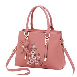 FANDARE Women's Handbag, Waterproof Tote Bag, Shoulder Bag, PU Leather, Embroidered Handbag for Travel, Shopping, Work, pink, Fashionable