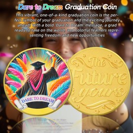 Dare to Dream Graduation Challenge Coin - Graduation Decorations 2025 Grad Party Coin - Class of 2025 Decor Chip Stuff - Graduation Lucky Charm Token Medal Gifts for Kids High School Kindergarten