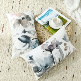 Labilin Floral Cushion Covers 12x20 Set of 2 Vintage Watercolor Flower Decorative Pillow Covers Ink Art Style Soft Rectangle Pillowcases for Home Sofa Living Room Bedroom Outdoor