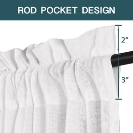 FantasDecor White Linen Curtains for Living Room 108 inch Extra Long Rod Pocket Thick Linen Burlap Light Filtering Decorative Sheer for Bedroom Living Room Home Office, W52 x L108, White