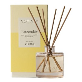 Votivo Honeysuckle Signature Reed Diffuser | Floral Scented Home Fragrance Diffuser with Sticks, Reed Oil and Glass Bottle | Decorative Air Freshener for Home Decor | 4 oz