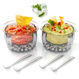 Pebblini 2-Pack Acrylic Dip Bowls,Dip On Ice 16oz Ice Chilled Serving Bowls for Cold Dips, Salsa, Hummus & Party Snacks