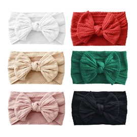 Fecawd 6PCS Baby Headbands, Girls Headbands with Bows, Soft Stretchy Nylon Hair Bands Hair Accessories for Newborn Infant Toddler