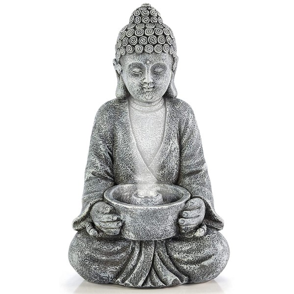 VP Home Buddha Statue for Home and Outdoor Decor Solar Powered Flickering LED Garden Light Zen Meditation Spiritual Room Decor (Tranquil Buddha) Statue for Gifts