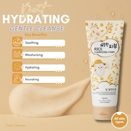 esfolio Rice Cleansing Foam Face Wash – Gentle Daily Facial Cleanser with Soft Creamy Foam – Suitable for All Skin Types – Helps Remove Dirt, Oil, and Impurities Without Drying (5.29oz -150g)