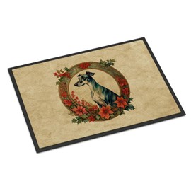 Caroline's Treasures DAC2374MAT Greyhound Christmas Flowers Doormat Front Door Mat Indoor Outdoor Rugs for Entryway, Non Slip Washable Low Pile, 18H X 27W