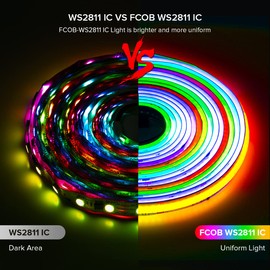 BTF-LIGHTING FCOB SPI RGB Flexible High Density COB LED Strip WS2811 IC LED Strip 5 m 630LEDs/m 14 W/M DC24 V White PCB IP30 Chasing Colour DIY Decoration (Controller and Power Supply Not Included)