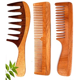 Handcrafted Wooden Comb Set for Women & Men | Neem Wood for Hair Growth |Dandruff Remover (Pack of 3)