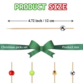 100PCS Christmas Cocktail Picks,Assorted Handmade Christmas Food Picks,4 Color Pearl Christmas Party Picks,Christmas Toothpicks for Drink Fruit Dessert Food Appetizers