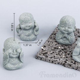 Framendino, 4 Pack Mini Buddha Sandstone Statues Small Laughing Buddhist Monk Sculpture Set for Spiritual Wealth Good Luck Feng Shui 1.65inch