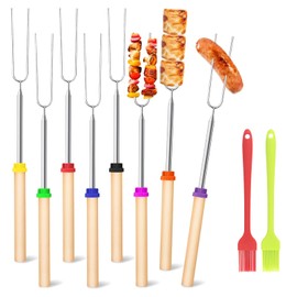 8 Stück Teleskop Grillspieße, Edelstahl Marshmallow, 31-81cm Lagerfeuer Grillgabel, Roasting Sticks, Grillstab mit zwei Ölpinseln, Edelstahl Ausziehbar, für Camping Grill BBQ den Außenbereich