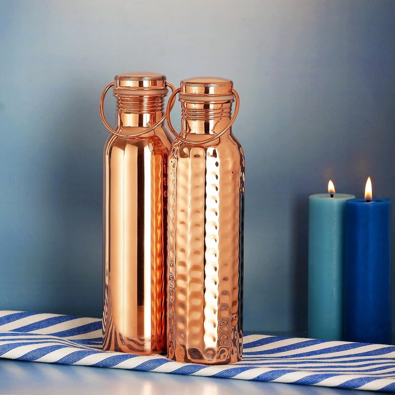 HealthGoodsAU - Set of Hammered and Plain Copper Water Bottle