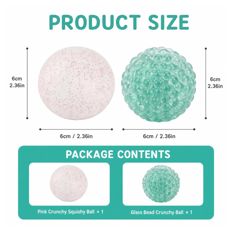 2PCS Crunchy Squishy Ornament, Pink and Green Tactile Tools, Handheld