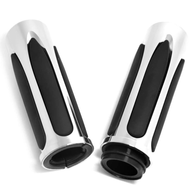 TDR 1 Inch Chrome Handlebar Hand Grips CNC Aluminum Rubber