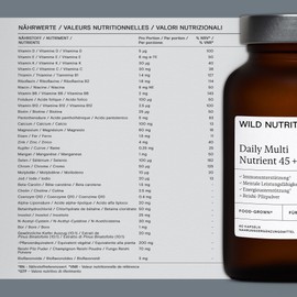 Wild Nutrition ​​Food-Grown® Daily Nutrient Men’s 45+ Multivitamin | Für kognitive Unterstützung, Energie, Immunität & Knochen | Breitspektrum Vitamine für Männer mit Magnesium, Zink & B Vitamine