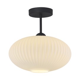 Flyrose Large Milk Glass Ceiling Light Mid Century Modern Semi Flush Mount Ceiling Light Fixture Farmhouse Black Ceiling Lights for Closet Hallway Bathroom