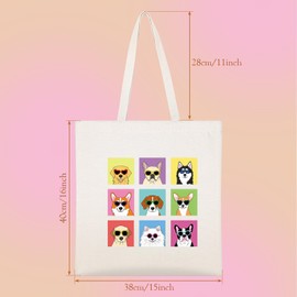 Louise Maelys Cute Sunglasses Dogs Canvas Tote Bag for Women,Aesthetic Funny,Cotton Fabric, Large Grocery Reusable tote bag With Zipper