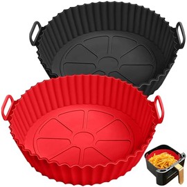 2 Pack Silicone Air Fryer Liners for 5 to 8 QT, Food Safe Air fryers Oven Accessories, Reusable Silicone Liner Insert for Square and Round Air Fryer Baskets, Replacement of Flammable Parchment Paper