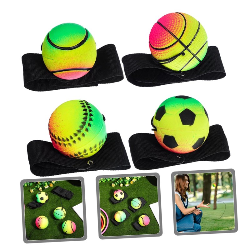 Vaguelly 4pcs Dark Wrist Return Balls Portable Elastic Rubber Rebound