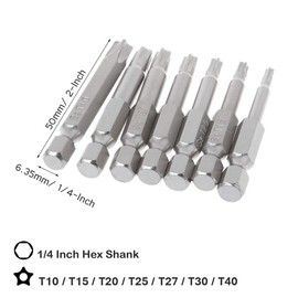 Gasea 2 Sets of 7pcs 50mm 1/4" Hex Shank Five-Pointed Star Magnetic Screwdriver Bits Set, T10-T40, S2 Steel