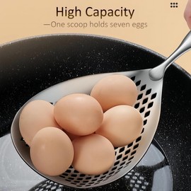 GREATLINK Large Stainless Steel Strainer with Comfort Handle and Hanging Holes,Food Grade Filter Spoon Solid Stainless Steel Strainer Skimmer Ladle for Kitchen Cooking Frying Pasta Strainer Spoon