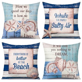 Artscope Cozy Cushion Covers, Set of 4 Soft Velvet Blue Seaside Holiday Pattern Decorative Throw Pillow Covers Cases for Sofa Couch Bedroom Living Room Home Decor 45x45CM