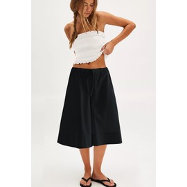 Panadila Womens Summer Wide Leg Capri Pants Flowy Beach Shorts Lounge Bottoms with Pockets for Vacation Yoga (Black,M)