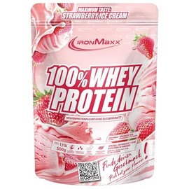IronMaxx 100% Whey Protein Pulver - Strawberry Ice Cream 500g Beutel | zuckerreduziertes, wasserl√∂sliches Eiwei√üpulver aus Molkenprotein | viele verschiedene Geschmacksrichtungen