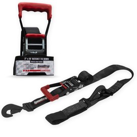 SpeedStrap 2" x 10' Red Heavy Duty Ratchet Tie Down with Twisted Snap Hooks & Axle Strap Combo - Red (1 Strap)